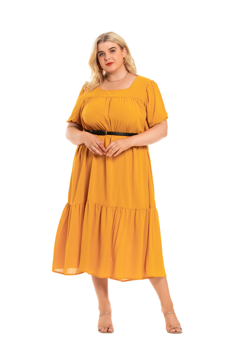 2023 frauen Sommer Neue Rundhals Boho Kurzarm Lose sitzende Plus größe Kleider_voghion.com