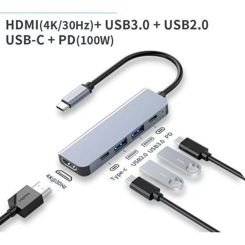 Cep Telefonları, Bilgisayarlar, Dizüstü Bilgisayarlar için Type-C Yerleştirme İstasyonu - HDMI, 5'i 1 Arada USB 3.0 Bölünmüş Ekran Monitör Hub'ı_voghion.com