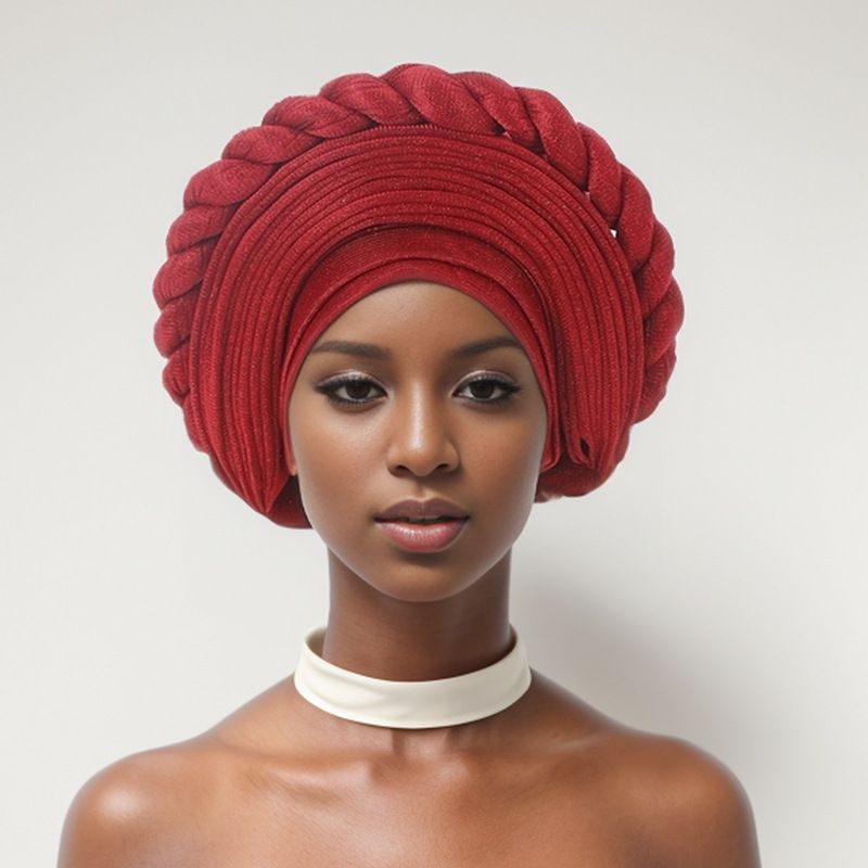 Muslimischer Hut, dickes, pudriges, laminiertes Wimpernband und passende Zöpfe, AutoGele, Hochzeitsgesellschaft, afrikanischer Duttkopf_voghion.com