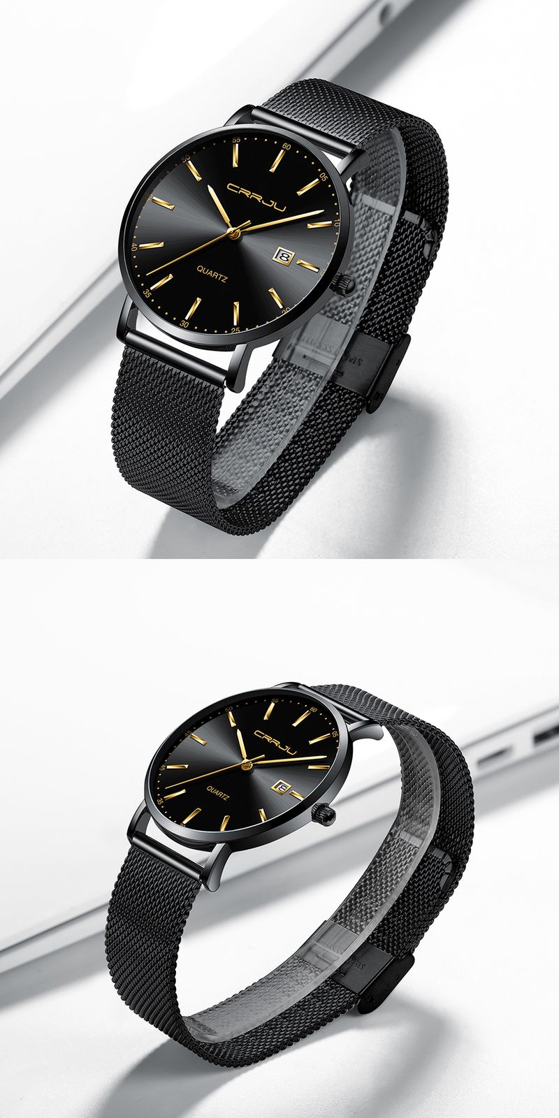 Orologio da uomo CRRJU, orologio da uomo sportivo con cinturino in maglia, orologio da polso al quarzo, elegante e sottile, di alta qualità, di lusso, blu, impermeabile_voghion.com