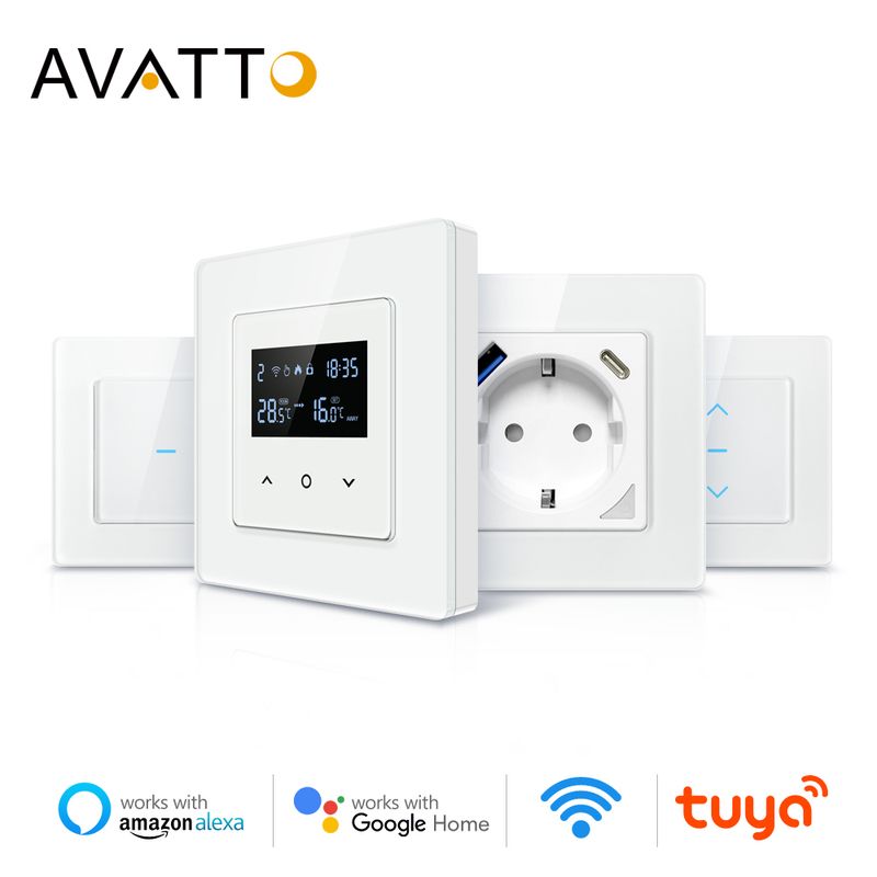 Thermostat WiFi AVATTO Tuya, prise intelligente pour rideau lumineux, norme européenne, télécommande avec application, compatible avec Alexa et Google Home_voghion.com