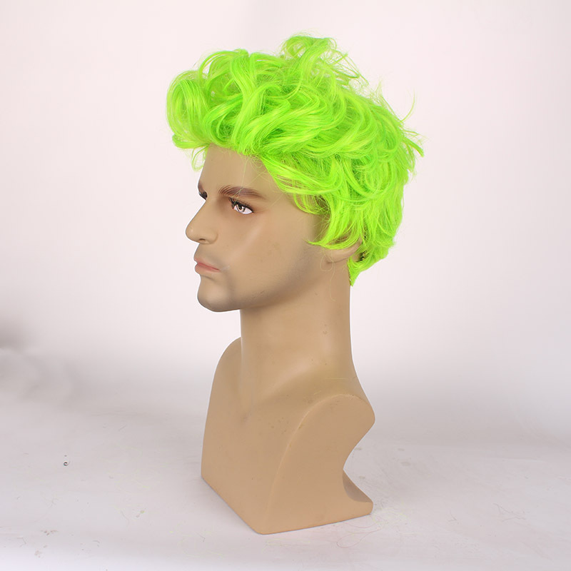 Synthetische Perücke für Herren-Performance-Bühne, flauschige Frisur, fluoreszierendes grünes Licht, kurzes Haar, heißer Verkauf_voghion.com