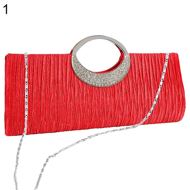 Lihao Damen-Clutch mit Strasssteinen, Satin, plissiert, für Abendpartys, Handtasche, Beige_voghion.com