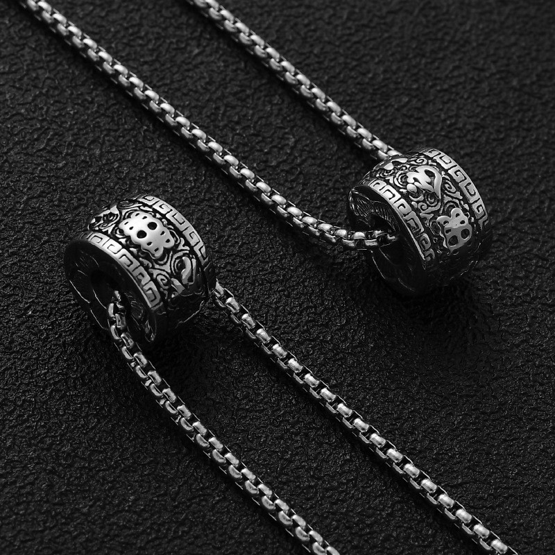 Buddismo tibetano Acciaio inossidabile Sei parole Mantra Collana Uomo Preghiera circolare Collana pendente spirituale Gioielli da donna_voghion.com