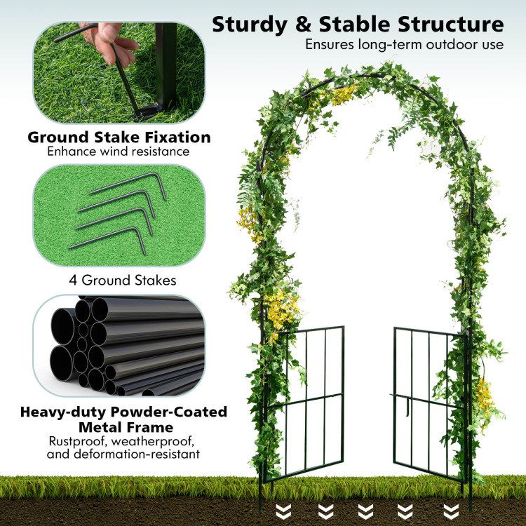 Garden Arch Arbor Trellis with Gate Patio Plant Stand Archway_voghion.com