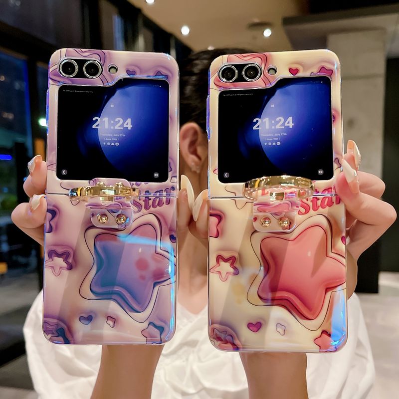 Ringschnalle für Samsung Galaxy Z Flip5 Klappdisplay Handyhülle ZFlip3/4 rosa lila Sterne_voghion.com