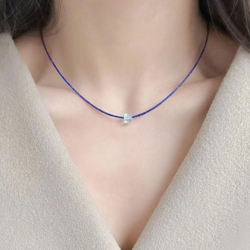 Collana in lapislazzuli imperiale ultra sottile da 1 mm, girocollo in agata Klein Blue, catena per clavicola in stile cinese di alta qualità, autunno_voghion.com