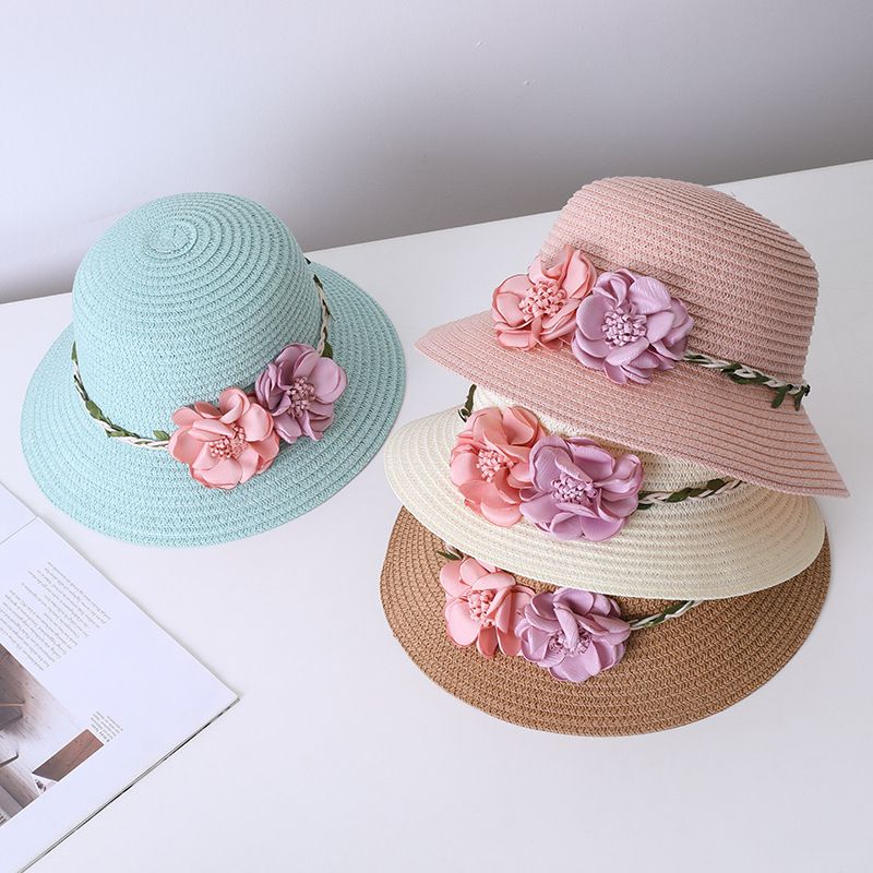 Eltern-Kind-Sommer Neue Blume Kinder Fischer Stroh Mädchen Strand Sonnenschutz Sonnenhut Tasche Set_voghion.com