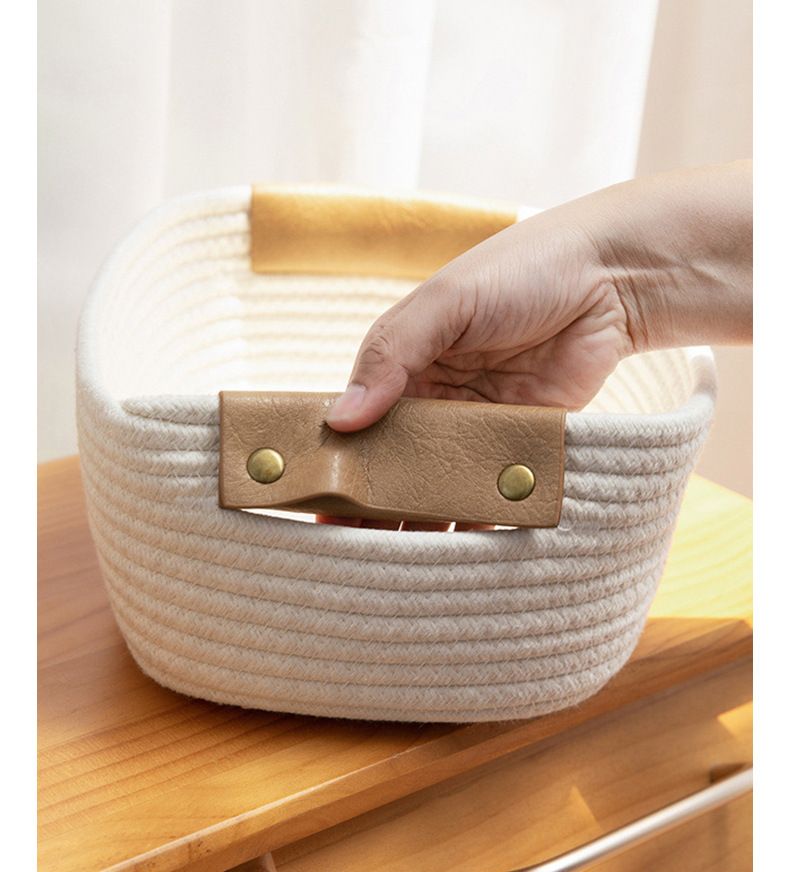Multifunktionaler Aufbewahrungskorb, Aufbewahrungskorb für kleine Haushaltsgegenstände, Aufbewahrungskorb für Kleinigkeiten, Snack-Aufbewahrungsbox für den Schreibtisch aus gewebtem Baumwollseil_voghion.com