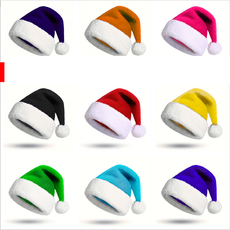 Christmas hat Christmas decorations thick-rimmed colorful Christmas hat Adult party dress short plush hat_voghion.com