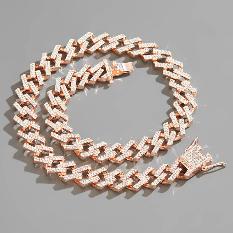 Dubbelrad diamant kubansk kedja tjock 15 mm halsband hiphop diamant Miami nyckelbenskedja_voghion.com