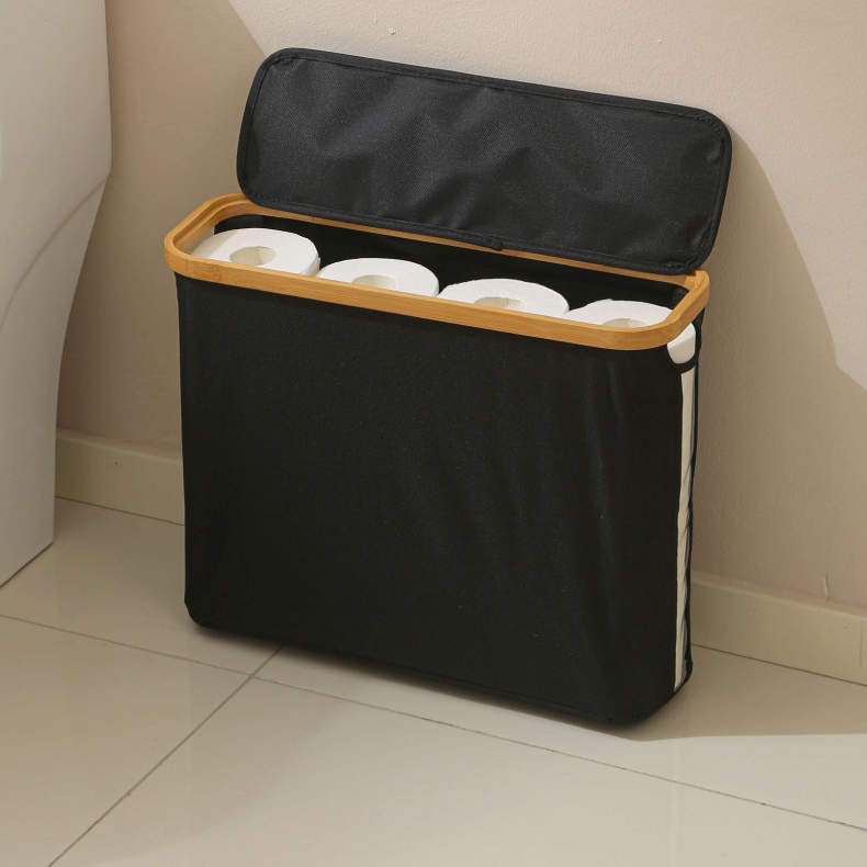 Home & Garden Cadre de rangement pour papier hygiénique en bambou, bois et tissu, boîte de rangement à grande ouverture, panier de rangement pliable de grande capacité_voghion.com