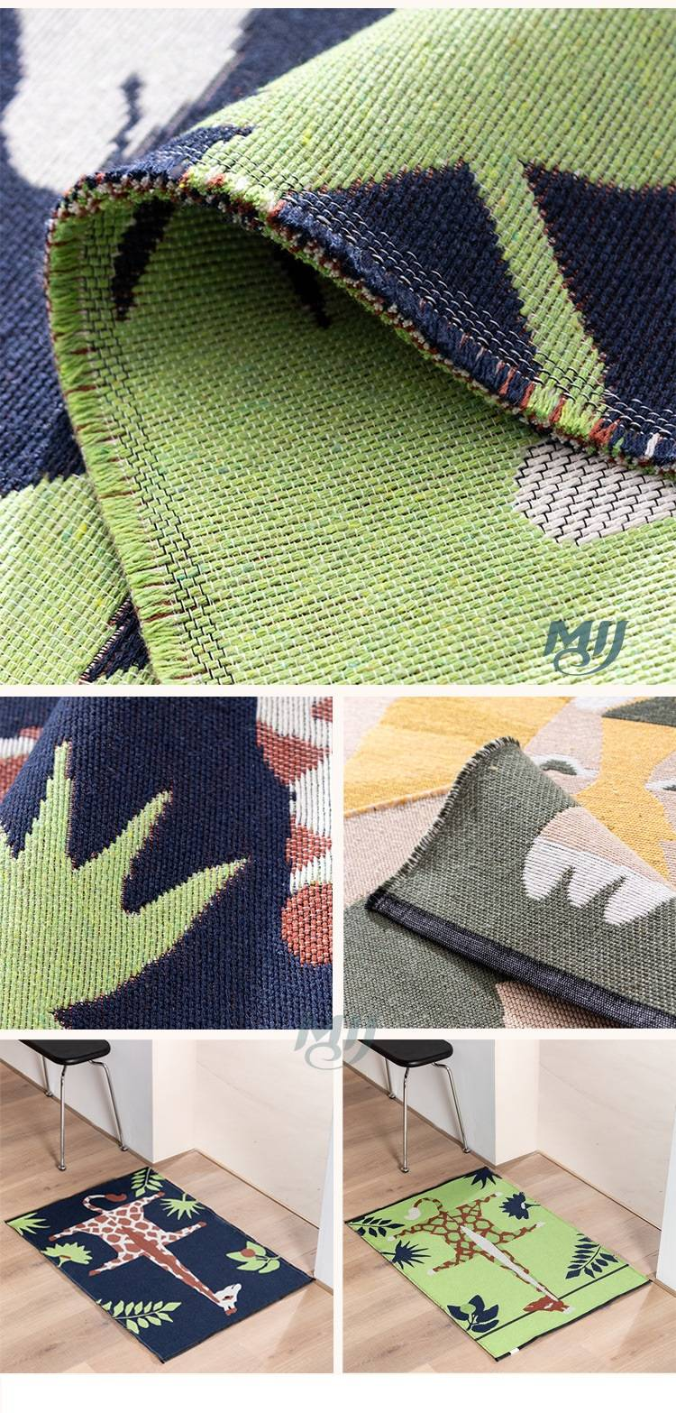 Katoenen Jacquard Krullende Vloermat met Dierenbloempatroon, Binnendeurmat, Dubbelzijdig Geweven Kleur, Beddeken, Kindervloermat_voghion.com
