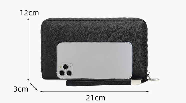 Portefeuille femme et homme en cuir, antivol RFID, brosse, multi-cartes, long portefeuille, couche supérieure, cuir de vache, grande capacité, pochette_voghion.com