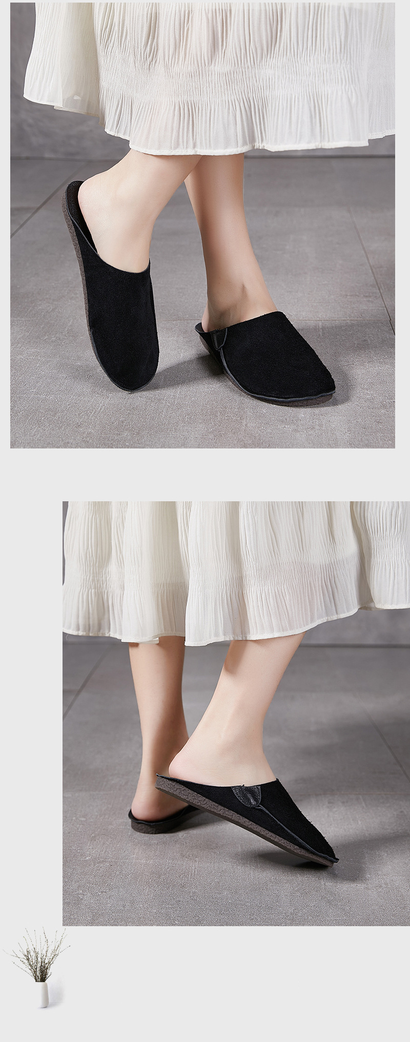 Women’s Shoes New Top Layer Cowhide Half Slippers Casual Versatile Comfortable Thickened Soft Bottom Flat Sandals_voghion.com