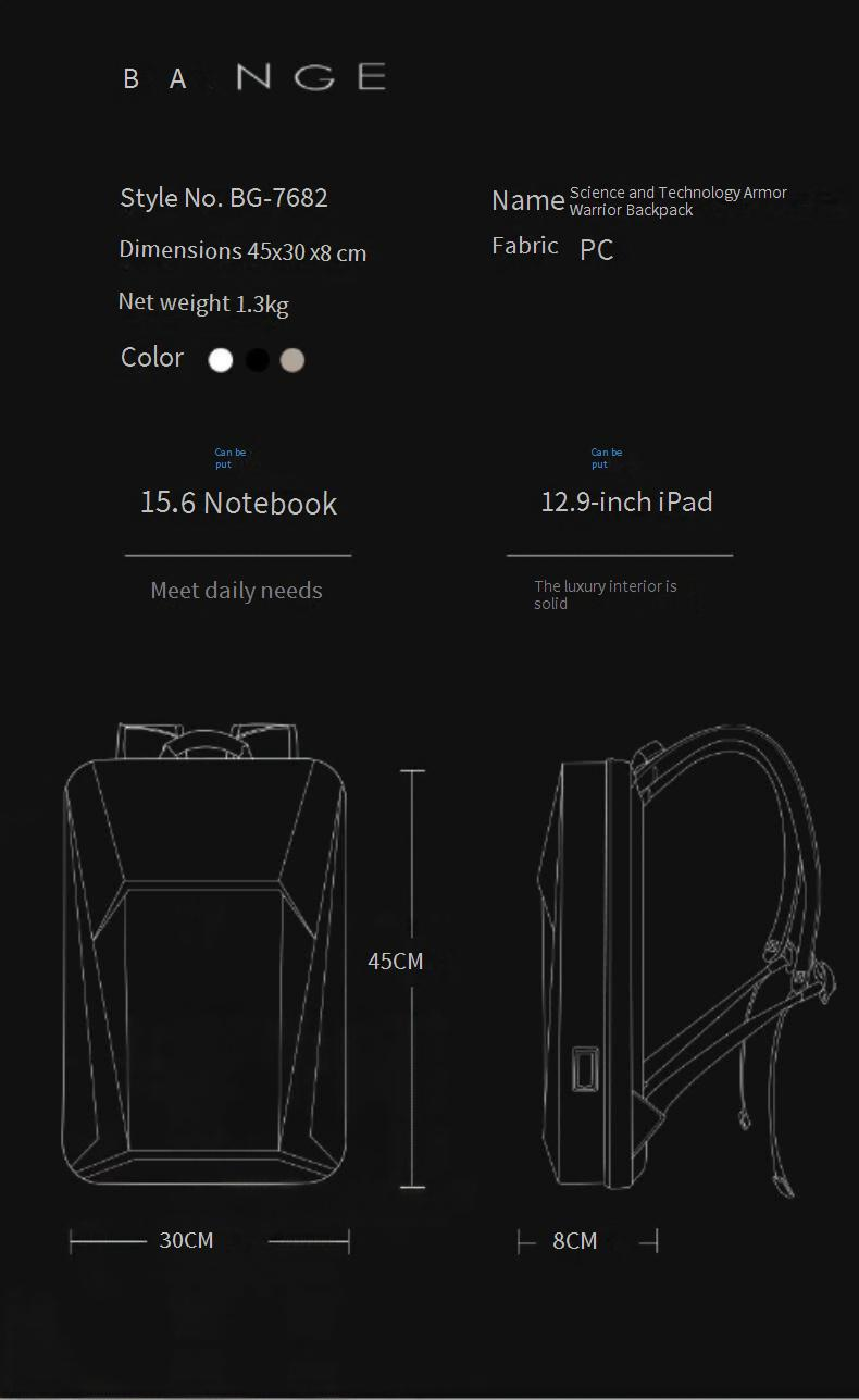 Men's Casual Backpack Cool Trendy Technology Sense Hard Shell Computer Backpack Waterproof Men's Bag_voghion.com