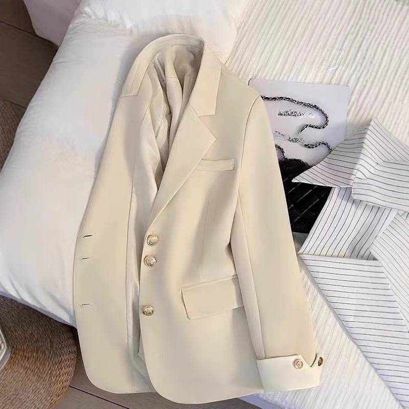 Blazer Feminino de Primavera – Roupa Casual para Escritório, Corte Slim em Poliéster Elástico, Casaco Pequeno e Grande (Preto, Cinza, Bege, Vermelho, Azul-Céu)_voghion.com