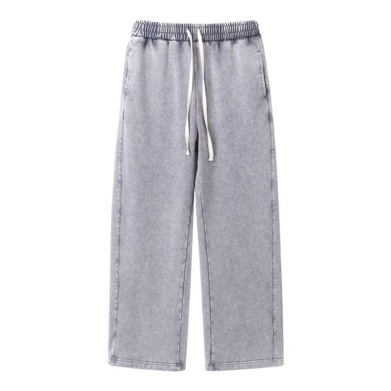 Men's Clothing Relaxed Fit Washed Jogger Pants With Elastic Waist, Wide Leg & Droopy Style For Casual Wear - Black, Light Grey, Rose Red, Dark Brown_voghion.com