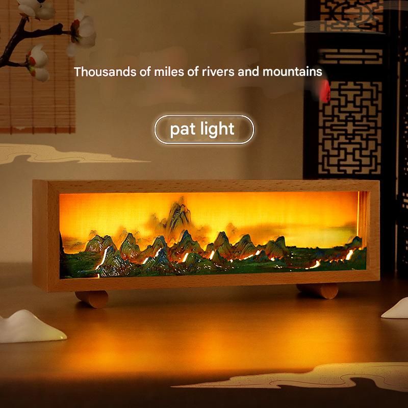Qianli Jiangshan Pat Light Office Desktop Decoration Ornaments Creative Cultural Gift Customized 3D Wood Carving Night Light_voghion.com