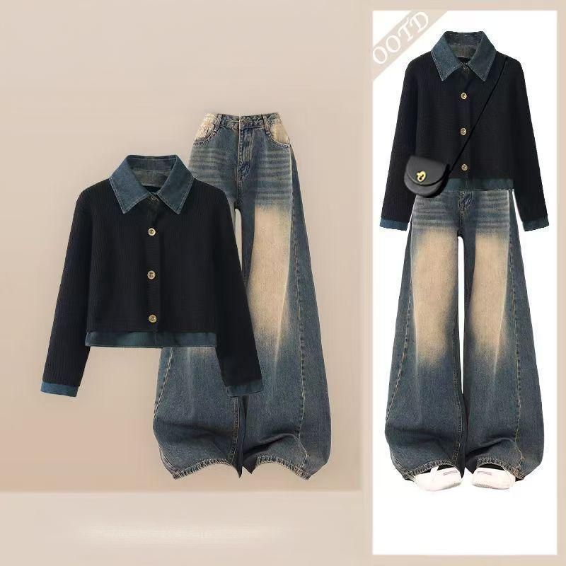 Women's Clothing Autumn Suit For Women Temperament Autumn Women's Outfit Set - Stylish Knit Sweater & High-Waist Slimming Jeans Two-Piece Set_voghion.com