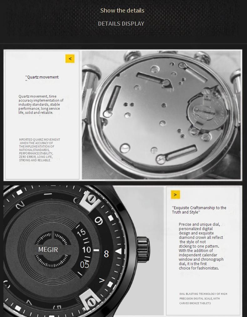 MEGIR Men's Casual Leather Watch With Digital Calendar, Waterproof, Minimalist Design, 42mm Stainless Steel Case_voghion.com