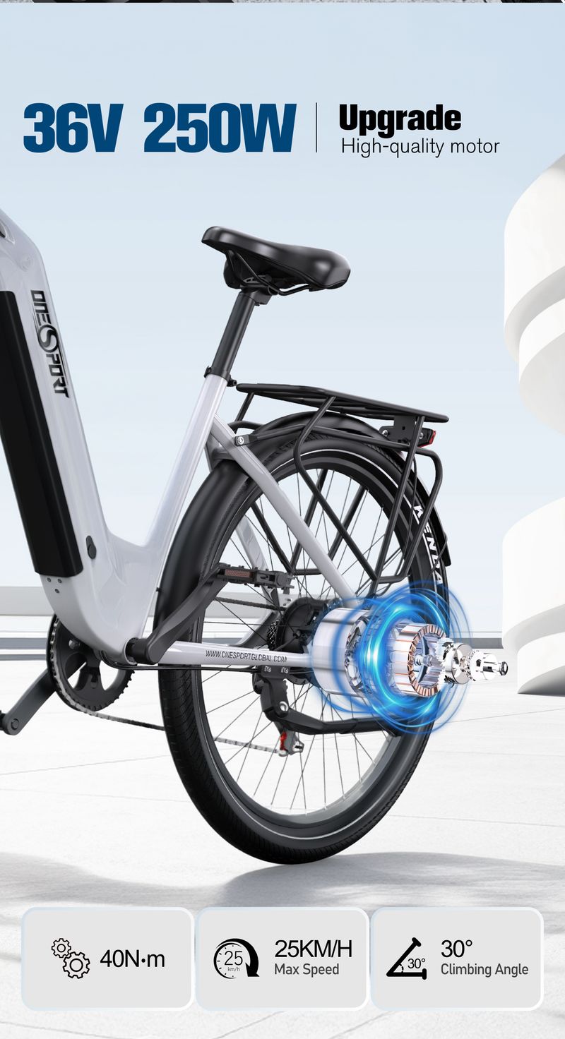 Bici elettrica da città ONESPORT OT05, motore da 250 W, batteria da 36 V 18,2 Ah, pneumatico da 27,5*2,25 pollici_voghion.com