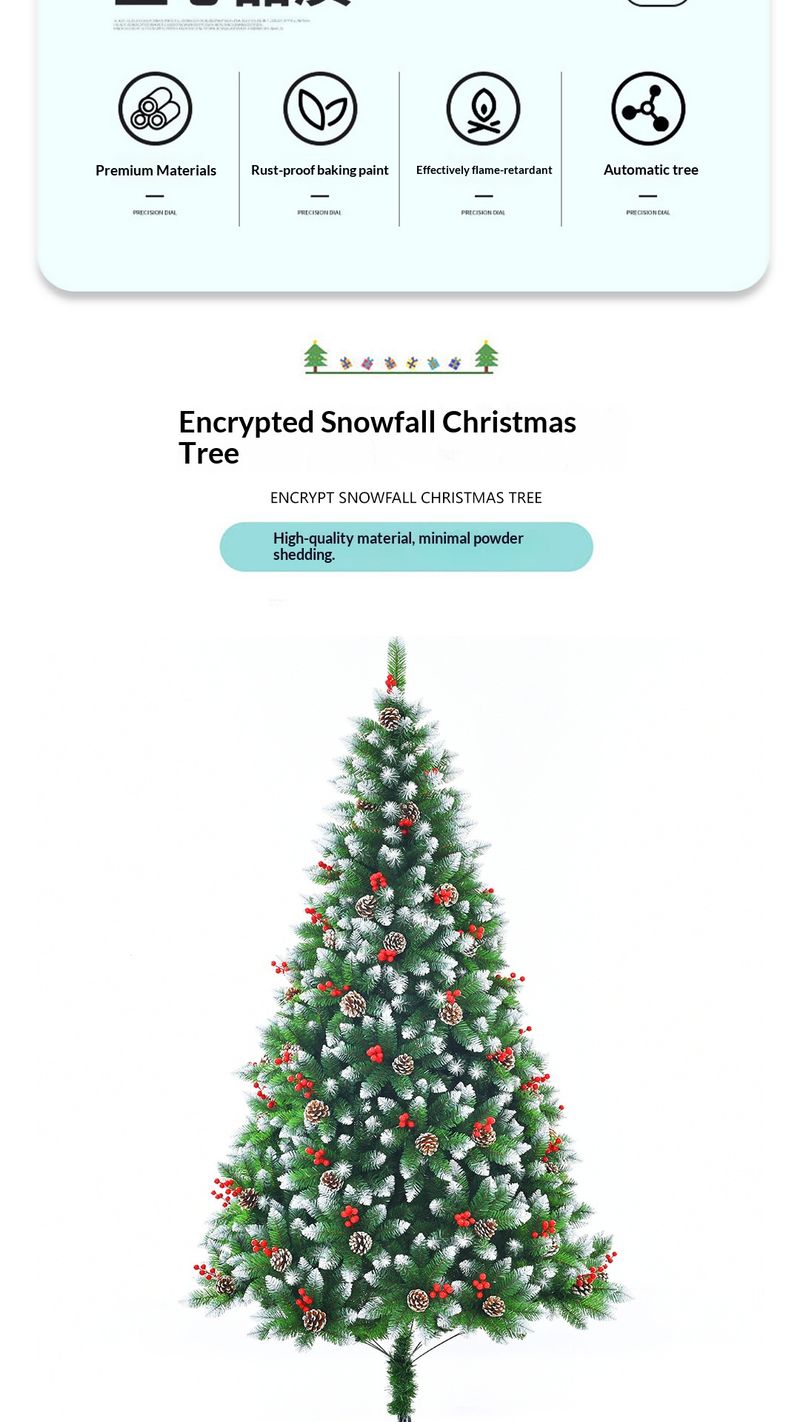 Premium Flame-Retardant PVC Christmas Tree With Snow-Covered Pinecones & Red Berries - Realistic Branch Tips (150cm/180cm/210cm)"_voghion.com