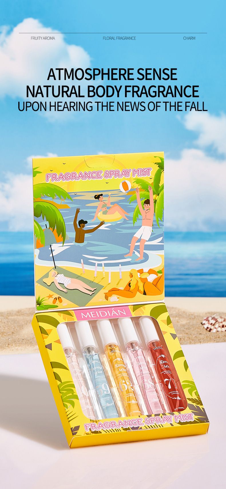 Coffret de parfums sans alcool - Parfums numériques inspirés de la plage, 5 kits de voyage de 10 ml au parfum longue durée_voghion.com
