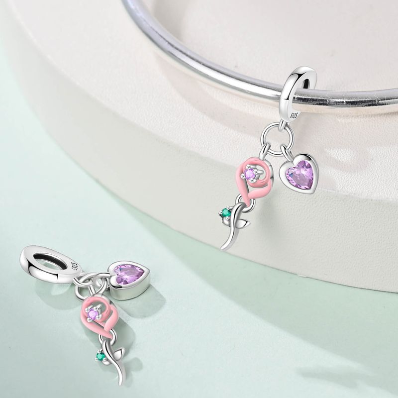 Rosa Rose Anhänger Charm, Sterling Silber Charm Perlen_voghion.com