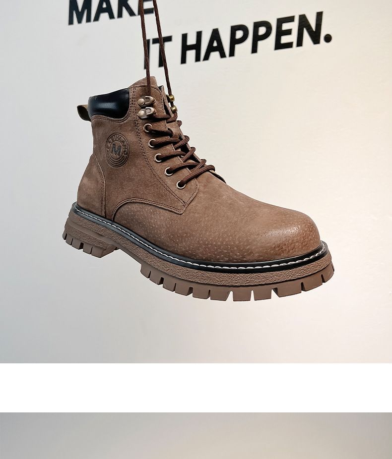Spring Mid-top Leather Shoes Short Boots Retro Mountaineering Boots Men's Outdoor Casual Short Boots_voghion.com