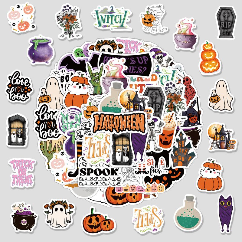 Adesivos 50 Adesivos de Grafite de Halloween em Estilo Nórdico Adesivos de Decoração para Copos de Água e Bagagem Adesivos de Papelaria_voghion.com