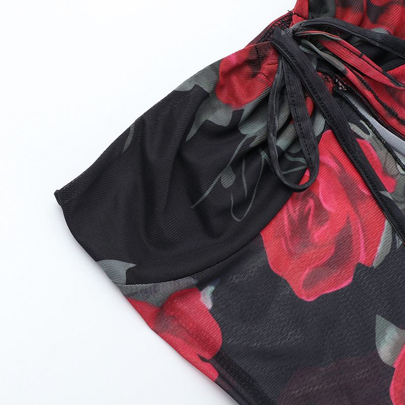 Women's Clothing Fashion Mesh Printed Tube Top Skirt Suit Summer New Slim Fit_voghion.com