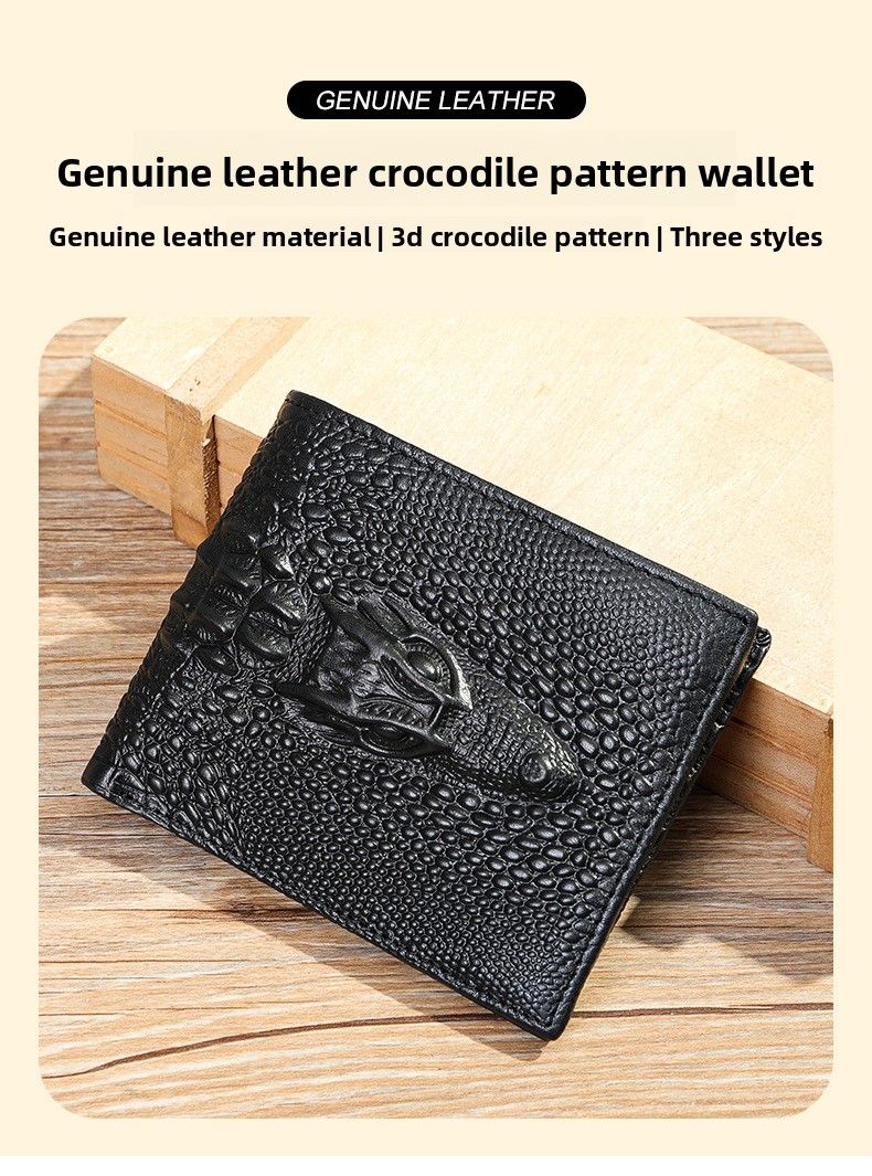 Portafoglio alla moda, in vera pelle con multi-slot per carte, modello coccodrillo, semplice, classico, da uomo, porta carte multifunzione_voghion.com