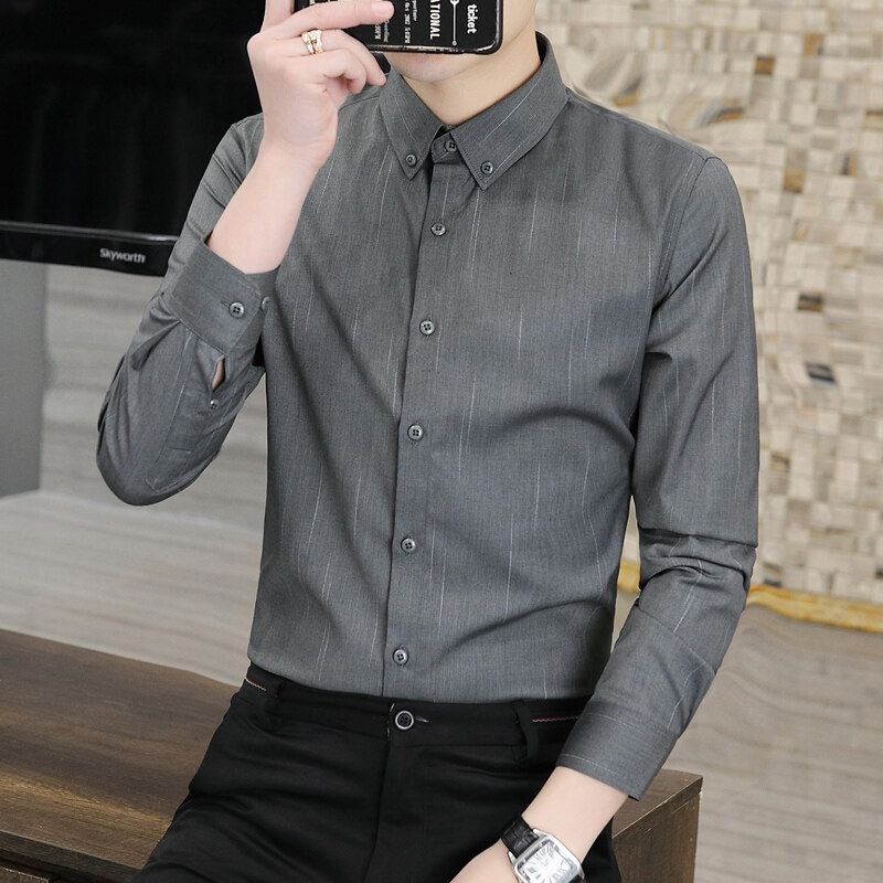 Camicia a righe casual di alta qualità da uomo a maniche lunghe, giacca slim fit nuova primavera 2025_voghion.com