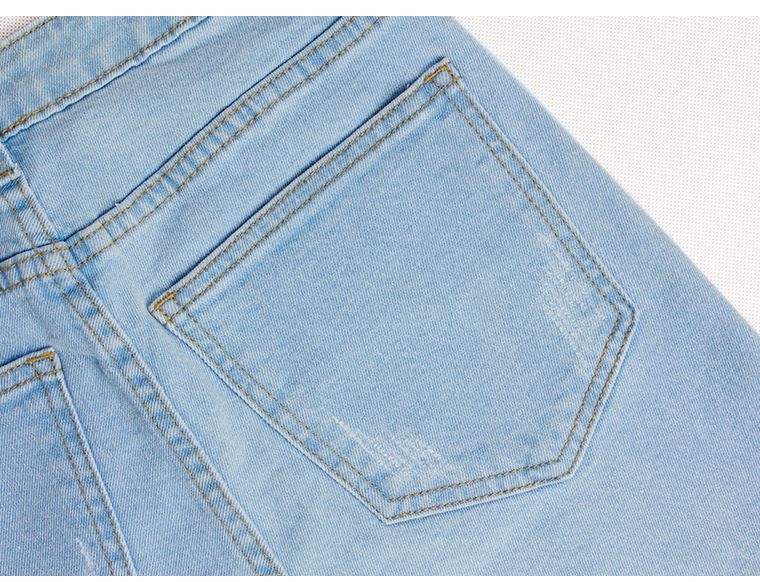 Vêtements pour femmes, pantalon en denim extensible slim taille haute, jean slim délavé de couleur unie_voghion.com