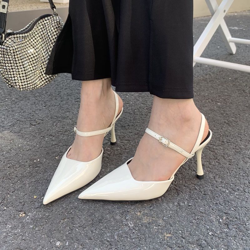 Tacchi sottili neri, piccolo stile profumato, tacchi alti a punta, nuovi sandali versatili estivi da donna in stile fata_voghion.com