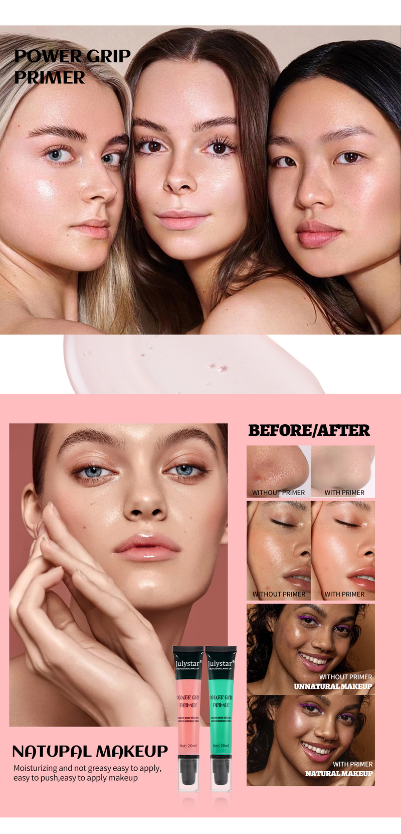 Aislamiento facial y ocular portátil como base Loción previa al maquillaje en gel invisible hidratante para poros_voghion.com