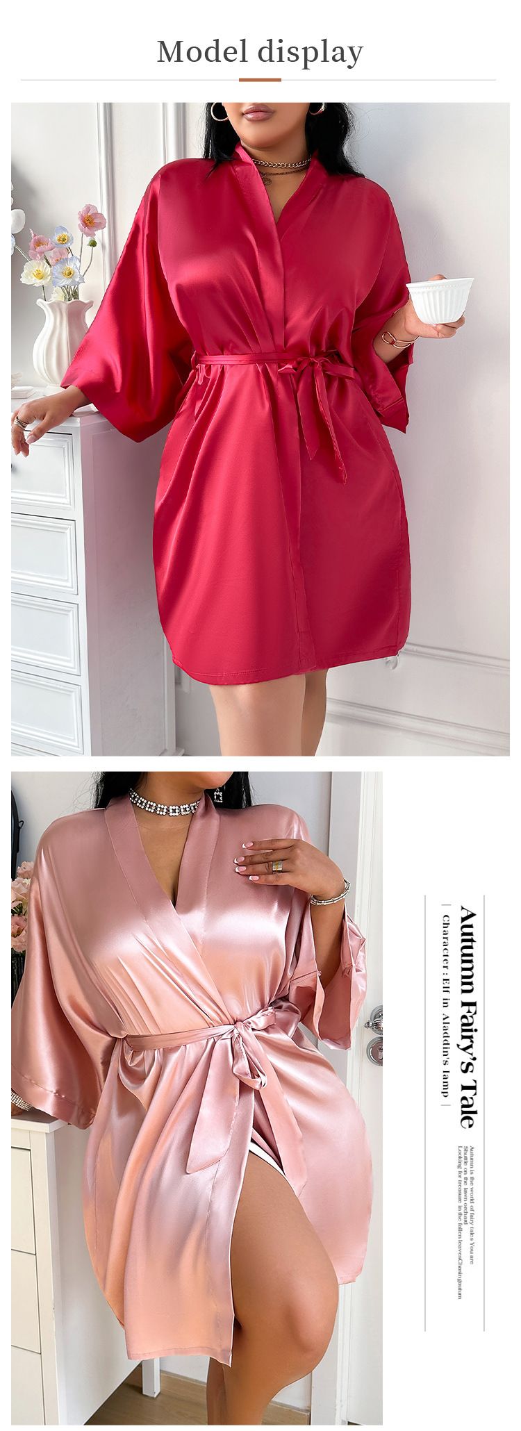 Daenerys Bademantel in Übergröße mit Gürtel, mittellanger, lässiger Pyjama aus Eisseide für Damen, Homewear_voghion.com