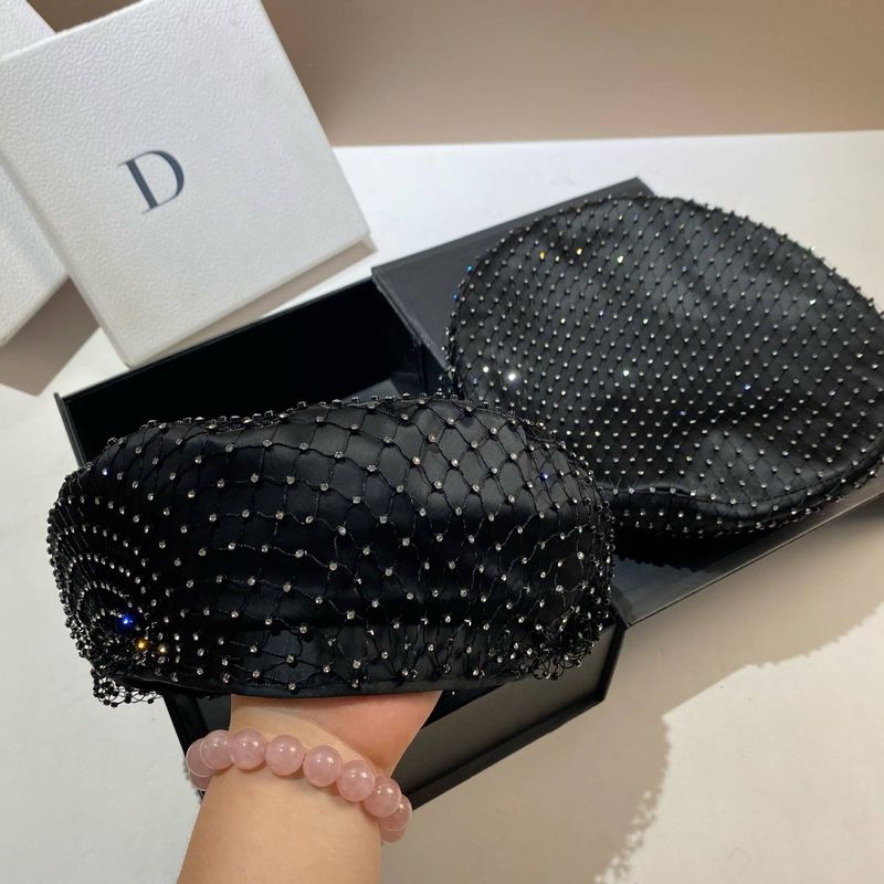New Arrivals Mesh Full Diamonds Beret Rhinestone Women's French Painter Hats Pumpkin Hat All-month Female Berets Caps_voghion.com