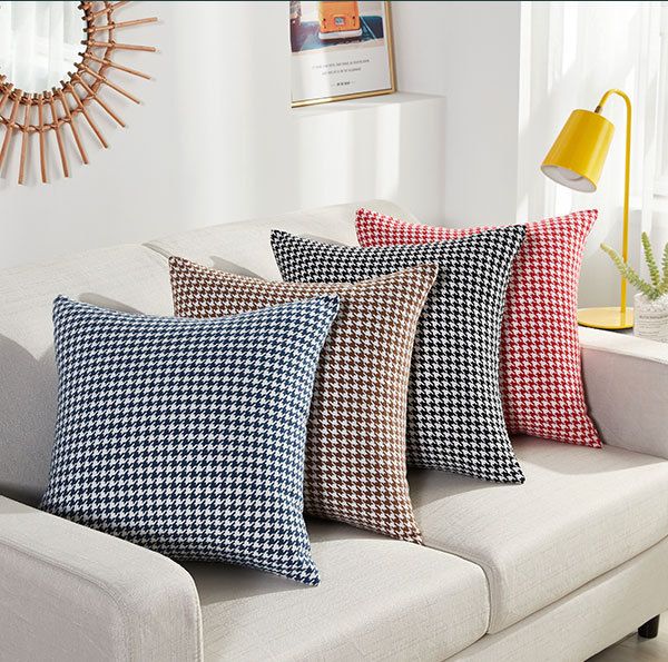 Fodera per cuscino pied de poule - Fodera per cuscino decorativa moderna e minimalista (45x45 cm) - Jacquard in poliestere a quadri neri/bianchi_voghion.com