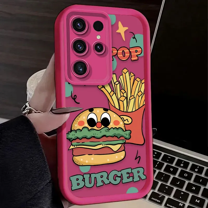 Capa traseira de silicone macio para Samsung Galaxy S25 S24 S23 Ultra S22 S21 Plus FE 5G A54 A34 A14 A73 A53 A33 5G Capa engraçada de hambúrguer_voghion.com