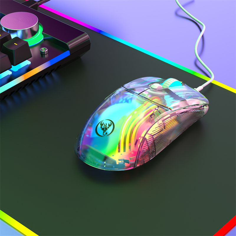 X New Arrival Wired Transparent Game Mou RGB-ljuseffekt USB-gränssnittshastighet DPI-nyckel Custom ro Pro P_voghion.com