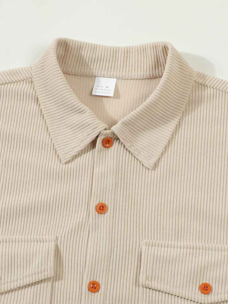 "Herren-Arbeitshemdjacke aus Cord – Polyester-Mischgewebe, lockere Passform, Knopfleiste mit Brusttaschen (Schwarz/Grau/Khaki/Oliv, S-XXXL)"_voghion.com