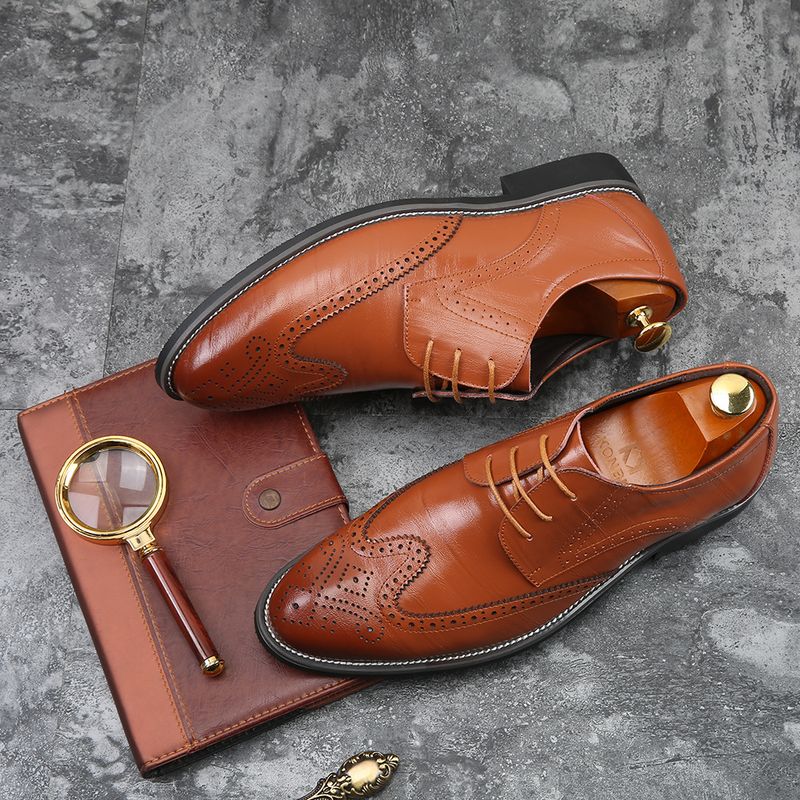 Scarpe da uomo eleganti, alla moda, con lacci, a punta, in pelle, di qualità imbattibile, nuove e oversize, taglie europee e francesi._voghion.com
