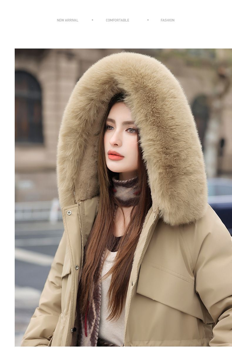 Damen Steppjacke mit Kunstfellkapuze, Hüftgurt, großen Taschen - Wintermantel für Damen, kurze Pufferjacke, warme Oberbekleidung_voghion.com
