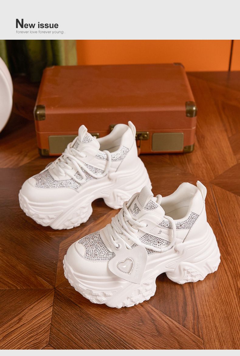 Thick soled dad for women, 2024 autumn new item, rhinestone versatile, explosive street sports and leisure shoes, height_voghion.com
