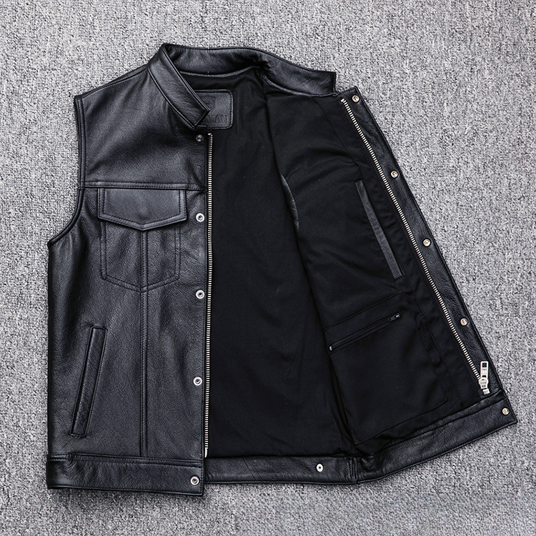 Vest Vest Excellent, Zipper Button Locomotive Motorcycle Casual Leather Vest P75_voghion.com