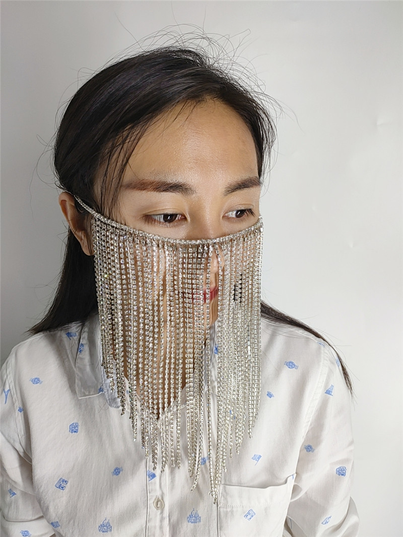 fb2242Mask Intellectual Elegant Graceful Dignified Beautiful Metal Tassel Chain Curtain Face Mask Accessories_voghion.com
