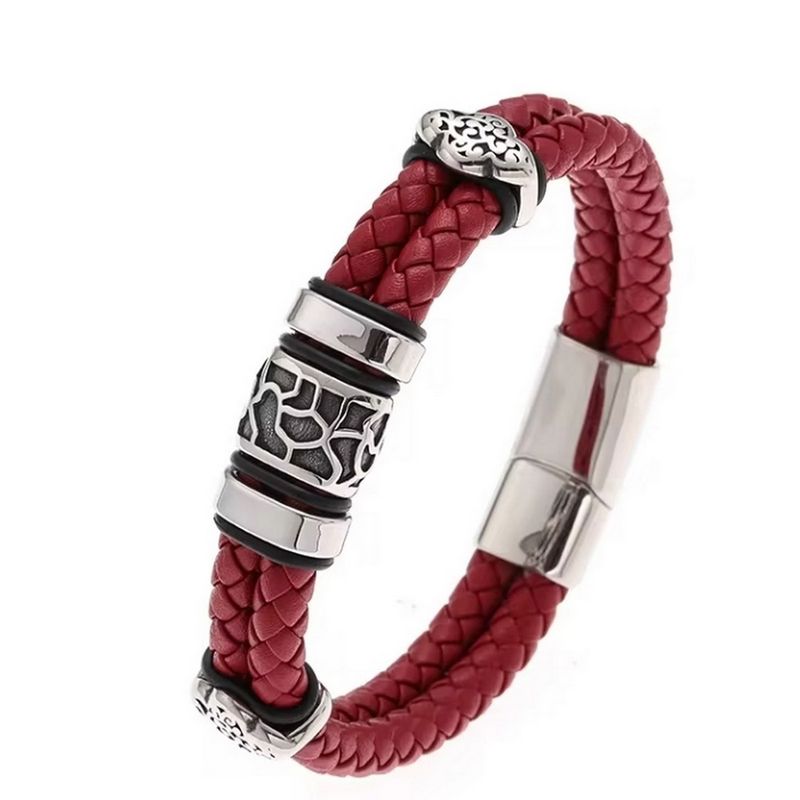 Herren Hip Hop Perlen Doppelkreis Lederarmband Gewebtes Leder Mode Herrenarmband_voghion.com
