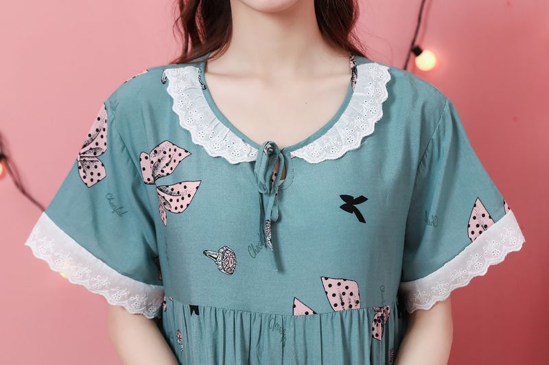 Vêtements de nuit pour femmes Chemise de nuit en coton et soie Robe de maison grande taille pour femmes Robe longue en dentelle_voghion.com